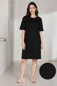 Zivame 2 Mile Fashion Knit Cotton Loungewear Dress - Black Beauty — thumbnail 2